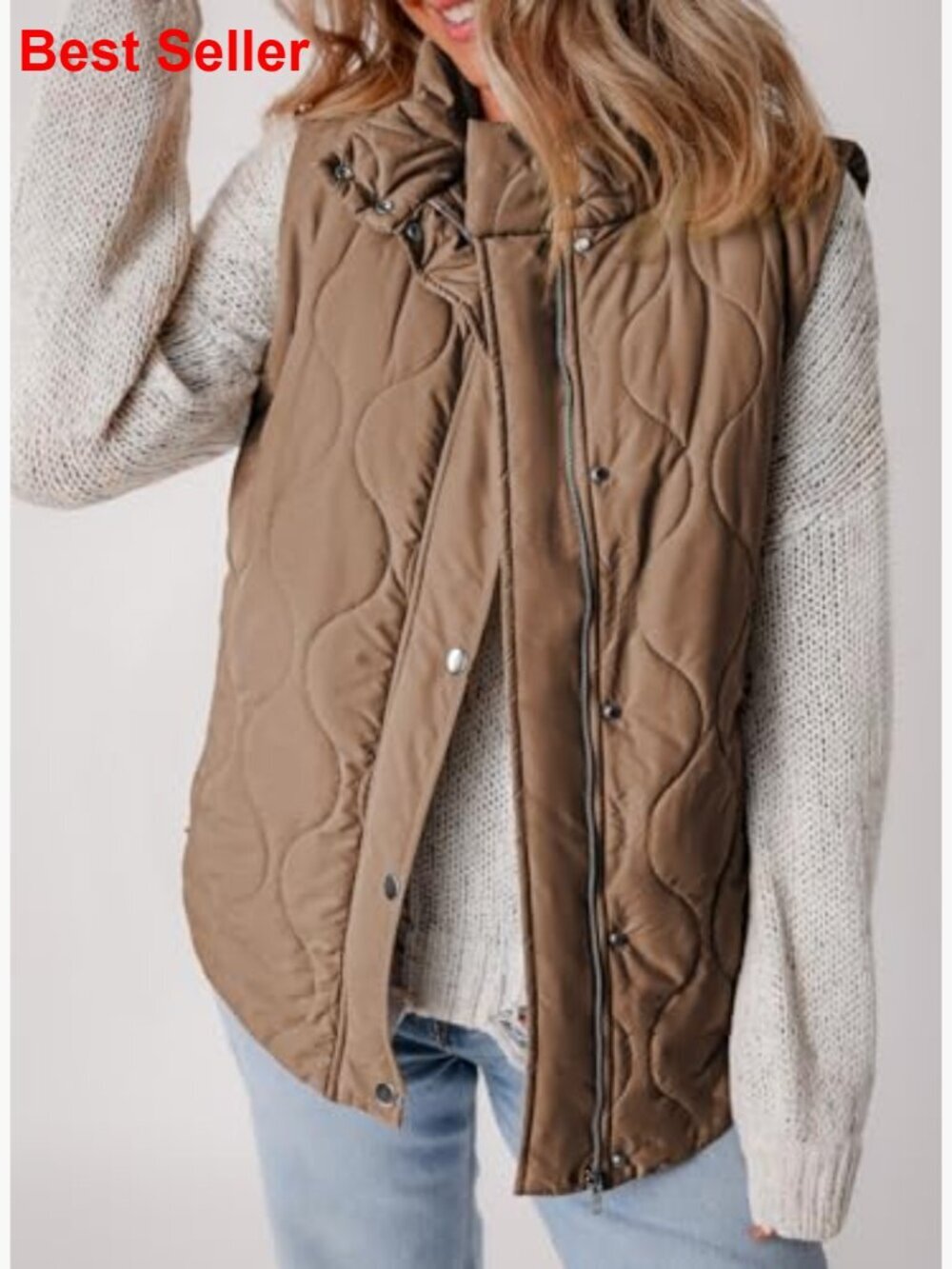 Lightweight Quilted Puffer Vest with Stand Collar and Button Zip Up - Picture 6 of 7